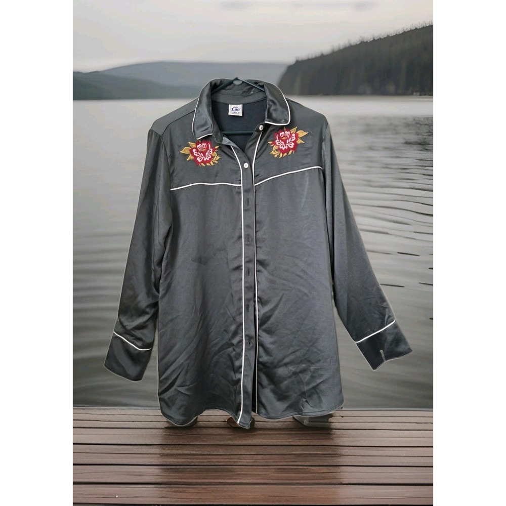 Kacey Musgraves Lee Button Down Satin Western Sleep Shirt with Long Sleeves S